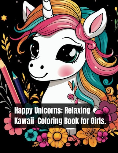 Happy Unicorns Relaxing Kawaii Unicorn Coloring Book for Girls Book 1/4
