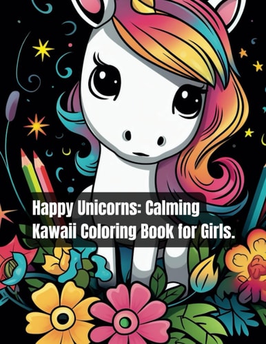 Happy Unicorns Calming Kawaii Unicorn Coloring Book for Girls Book 3/4