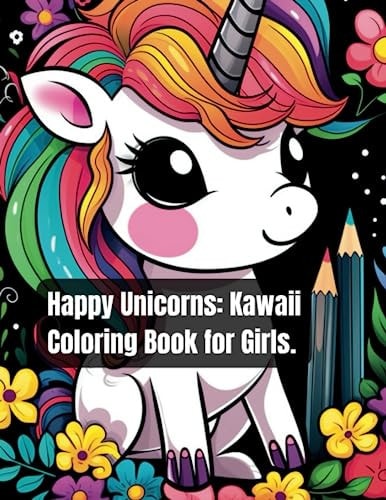 Happy Unicorns Kawaii Relaxing Unicorn Coloring Book for Girls