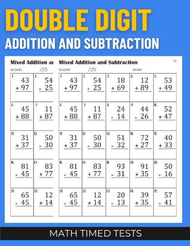 Math Timed Tests Double Digit Addition and Subtraction