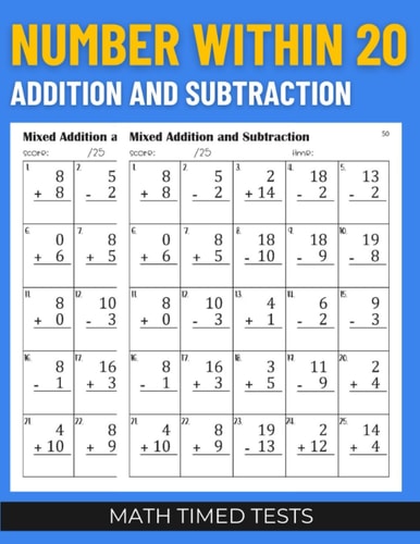 Math Timed Tests Number Within 20 Addition and Subtraction