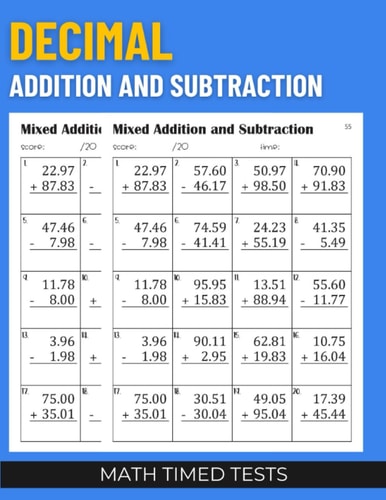 Math Timed Tests Decimal Addition and Subtraction