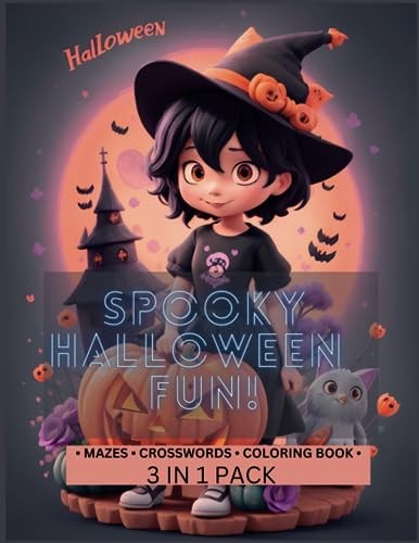 Halloween Activity Maze Crosswords Coloring Book for Kids 3 in 1 Spooky Halloween Fun