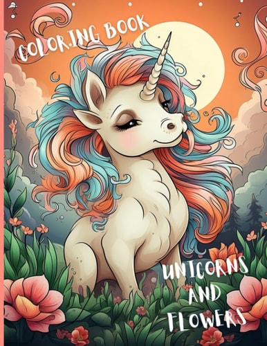 Coloring Book Unicorns and Flowers