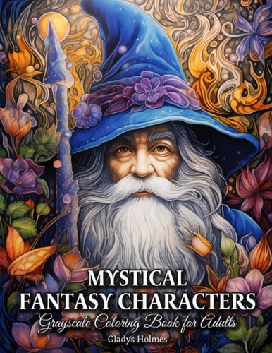 Mystical Fantasy Characters Enchanted Fantasy Creatures Grayscale Coloring Book For Adults