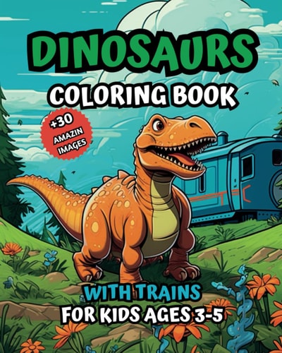 Dinosaurs Coloring Book with Trains For Kids Ages 3-5