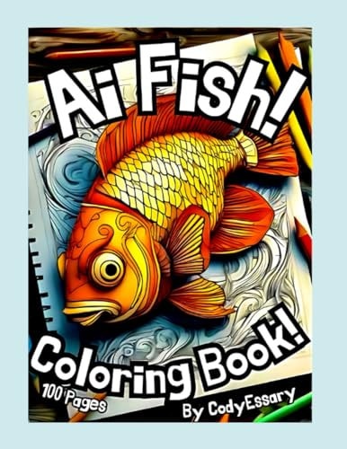 Ai Fish! Adult & Children's Coloring Book! 100 Unique Pages! Made with Stable Diffusion 1.0!