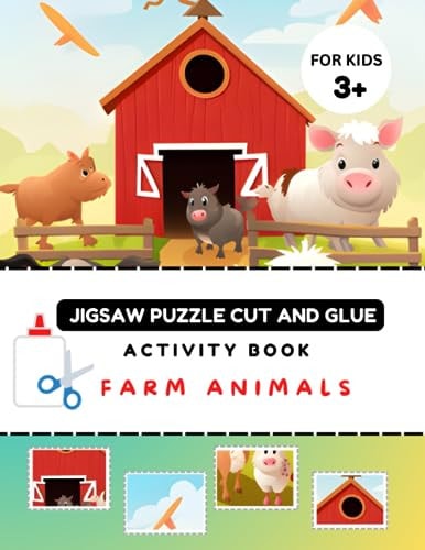 Puzzle Cut and Glue Activity Book Farm Animals