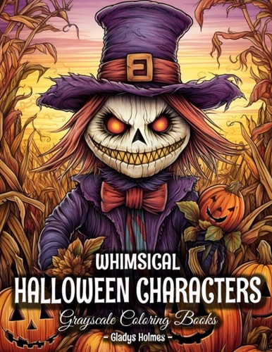 Whimsical Halloween Characters Cute And Spooky Halloween Grayscale Coloring Books For Adults