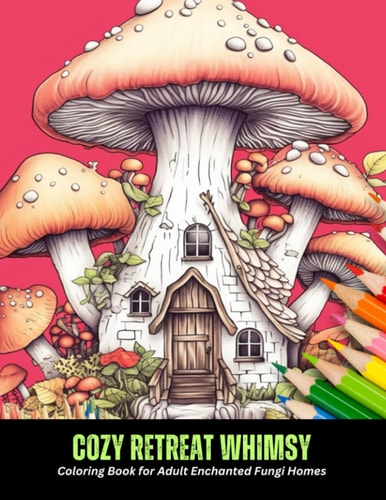 Cozy Retreat Whimsy Coloring Book for Adult Enchanted Fungi Homes, 50 Pages, 8.5 X 11 Inches