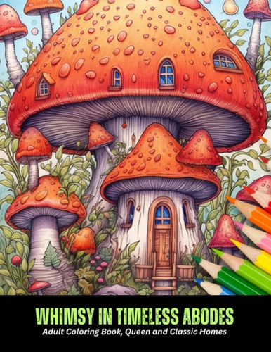Whimsy in Timeless Abodes Adult Coloring Book, Queen and Classic Homes, 50 Pages, 8.5 X 11 Inches