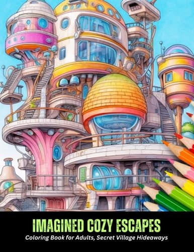 Imagined Cozy Escapes Coloring Book for Adults, Secret Village Hideaways, 50 Pages, 8.5 X 11 Inches