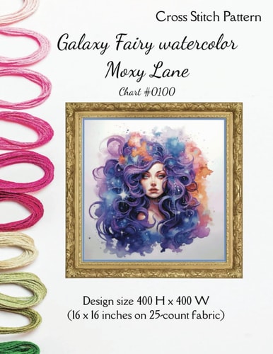 GALAXY FAIRY WATERCOLOR CROSS STITCH PATTERN BY MOXY LANE.