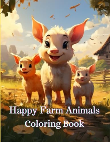 Happy Farm Animals Coloring Book For Ages 4 and Up. 90 Pages