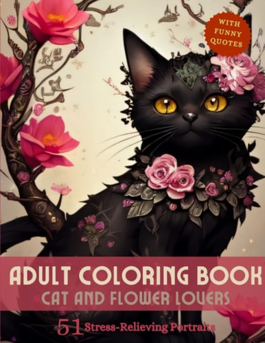 Adult Coloring Book Cat and Flower Lovers - 51 Stress-Relieving Portraits (With Funny Quotes)