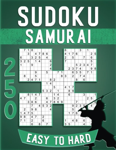 Samurai Sudoku Large Print for Adults 250 Puzzles Easy To Hard for Seniors with Solutions.