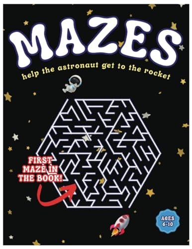 Mazes Space Theme Puzzle Book for Kids Ages 6-10