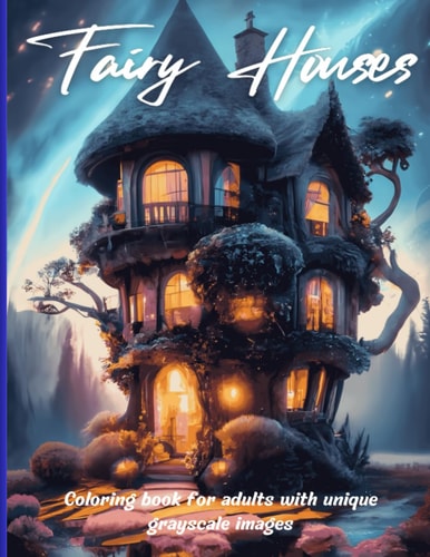 Fairy Houses Coloring Book for Adults with Unique Grayscale Images
