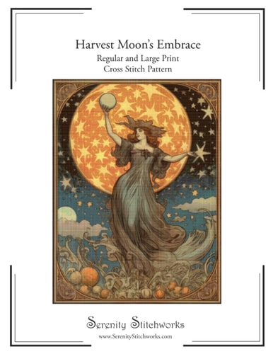 Harvest Moon's Embrace Cross Stitch Pattern Regular and Large Print Cross Stitch Chart