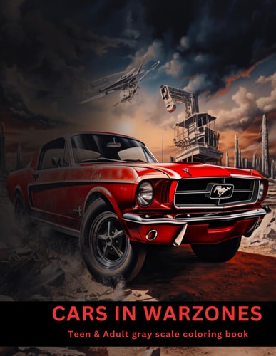 Cars in War Zone Teens & Adults Gray Scale