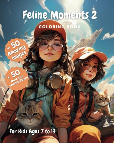 Feline Moments 2 Coloring Book For Kids Ages 7 to 13