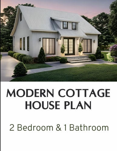 Modern Cottage House Plan 2 Bedroom & 1 Bathroom: Complete Constructions Drawings