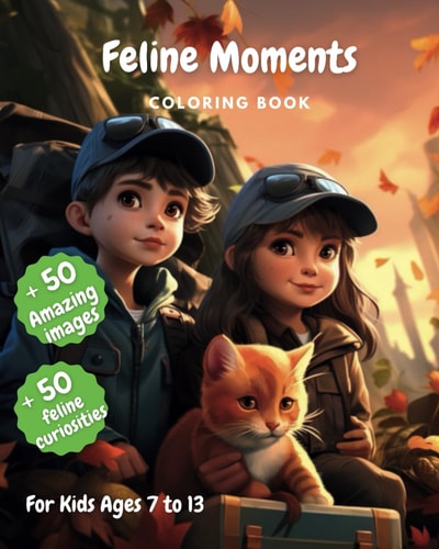 Feline Moments Coloring Book For Kids Ages 7 to 13