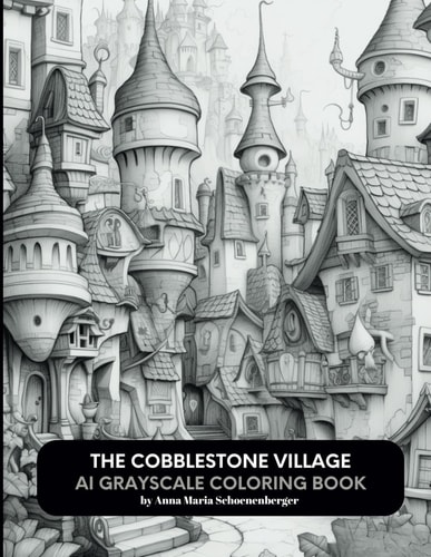 The Cobblestone Village AI Grayscale Coloring Book