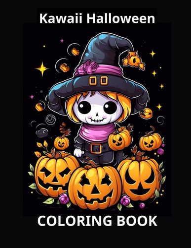 Kawaii Halloween Coloring Book, Coloring Pages for Relaxion, Adults + Kids