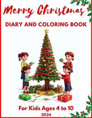 Merry Christmas Diary and Coloring Book For Kids Ages 4 to 10