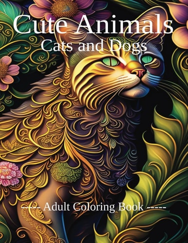 Cute Animals, Cats and Dogs Coloring Book Coloring Book for Adults