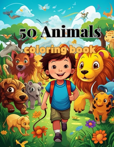 50 Animals Coloring Book Kids 8-12