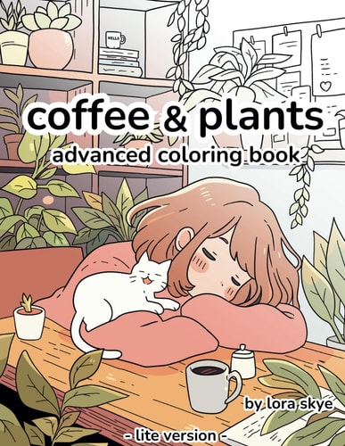 Coffee & Plants Relaxing Advanced Adult Coloring Book 12 Pages of Cafes, Plants, and Love