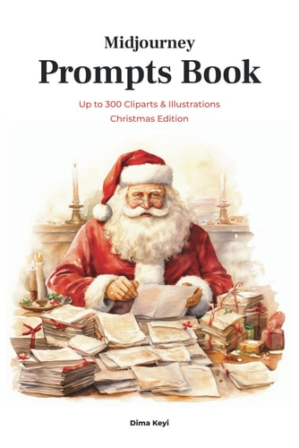 Midjourney Prompts Book Up to 300 Cliparts & Illustrations. Christmas Edition