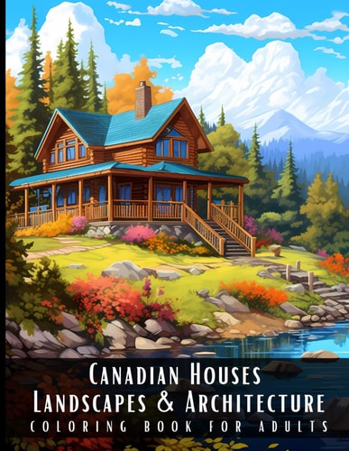 Canadian Houses Landscapes & Architecture Coloring Book for Adults Beautiful Nature Landscapes Sceneries and Foreign Buildings Coloring Book for Adults, Perfect for Stress Relief and Relaxation - 50 Coloring Pages