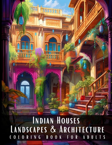 Indian Houses Landscapes & Architecture Coloring Book for Adults Beautiful Nature Landscapes Sceneries and Foreign Buildings Coloring Book for Adults, Perfect for Stress Relief and Relaxation - 50 Coloring Pages