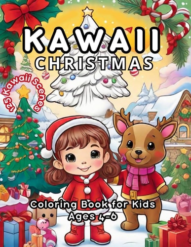 Kawaii Christmas Coloring Book Ages 4 to 6: **Kawaii Magic: ** Santa in a Cute Hat, Snowmen with Cheeky Smiles, and Reindeers Looking Absolutely Adorable-every Page is a Kawaii Wonderland Ready to Spread Holiday Cheer.