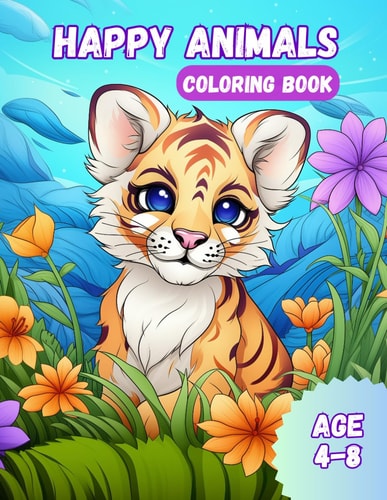 Happy Animals Coloring Book Awesome Animals Coloring Book for Kids Age 4-8