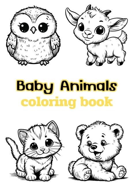 Baby Animals coloring book: Childrens coloring pages + word search puzzles
