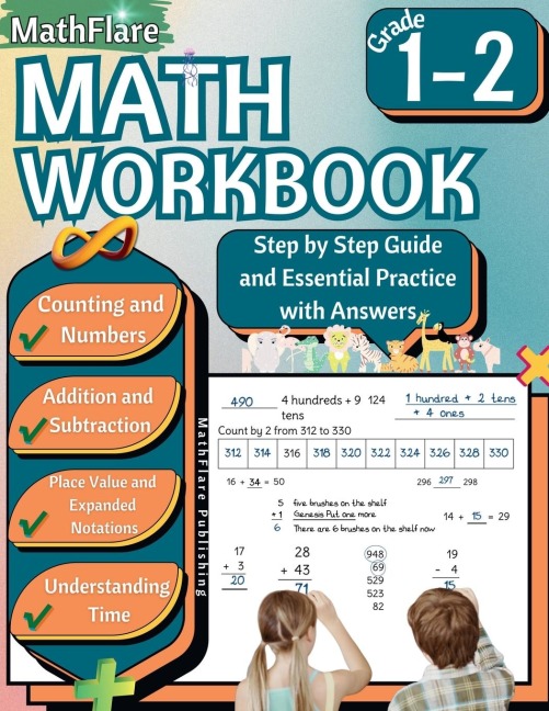 MathFlare - Math Workbook 1st and 2nd Grade: Math Workbook Grade 1-2: Counting, Numbers, Addition, Subtraction, Place Value, Expanded Notations, and Telling Time