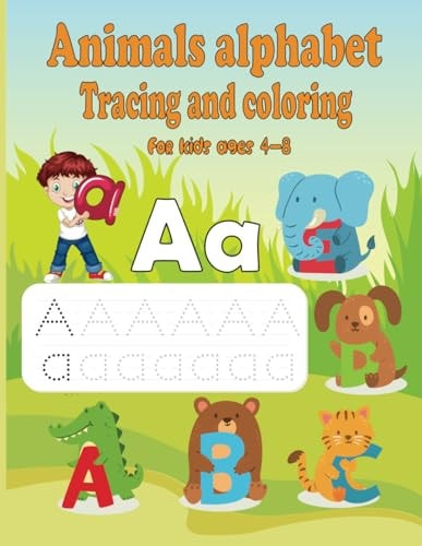 Animals Alphabet Tracing and Coloring Books for Kids Ages 4-8 Fun and Educational Activity Book with Uppercase and Lowercase Letters, Accompanied by Animal Coloring Pages.
