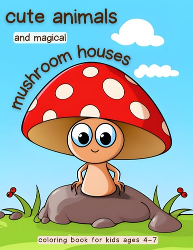 Cute Animals and Magical Mushroom Houses Coloring Book Dive Into a World of Enchantment. Perfect for Kids Ages 4 - 7