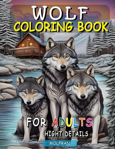 Wolf Coloring Book for Adults Relaxation and Artistry Combined, Explore the Serenity of Wolves with Intricate Adult Coloring Designs, Elevate Your Coloring Experience, for Stress Relief, 50 Greyscale Large Print Coloring Pages