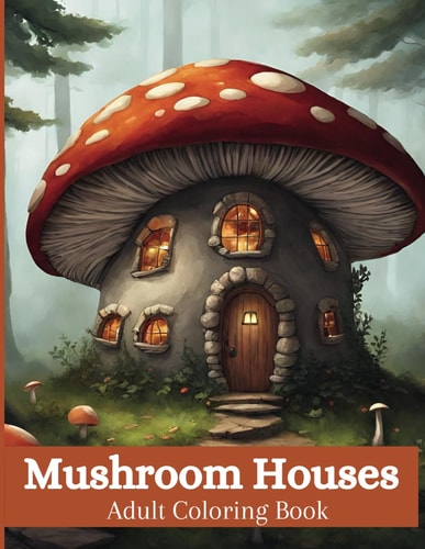 Mushroom Houses Adult Coloring Book
