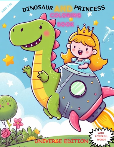 Dinosaur And Princess Coloring Book Space Edition A Space Adventure with 50 Coloring Pages For Kids And Toddlers Age 2-12