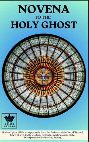 Novena to the Holy Ghost God and Giver of Life, who Proceeds from the Father and the Son, (Filioque). Spirit of Love, Truth, Wisdom, Fortitude, Meekness and Piety. Third Person of the Blessed Trinity