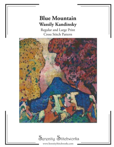 Blue Mountain Cross Stitch Pattern - Wassily Kandinsky Regular and Large Print Chart