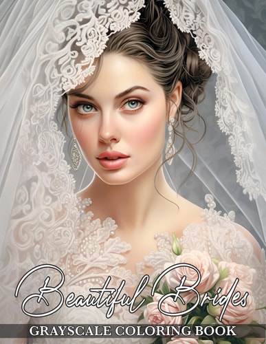 Beautiful Brides Grayscale Coloring Book Featuring Gorgeous Bridal Elegance and Breathtaking Wedding Dresses