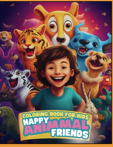 Coloring Book For Kids with Happy Animals Happy Animal Friends, Cheerful Coloring Book for Kids