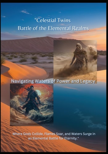 "Celestial Twins Battle of the Elemental Realms Where Gods Collide, Flames Soar, and Waters Surge in an Elemental Battle for Eternity.
